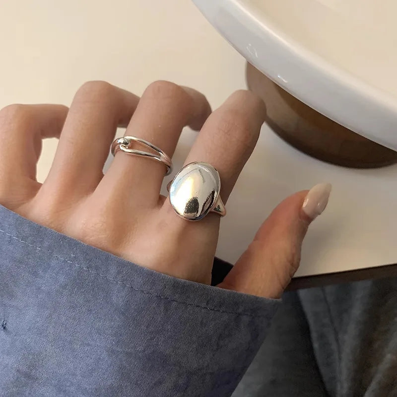925 Sterling Silver Geometric Multilayer Round Bead Ring Female Fashion Punk Temperament Prevent Allergy Charm Jewelry