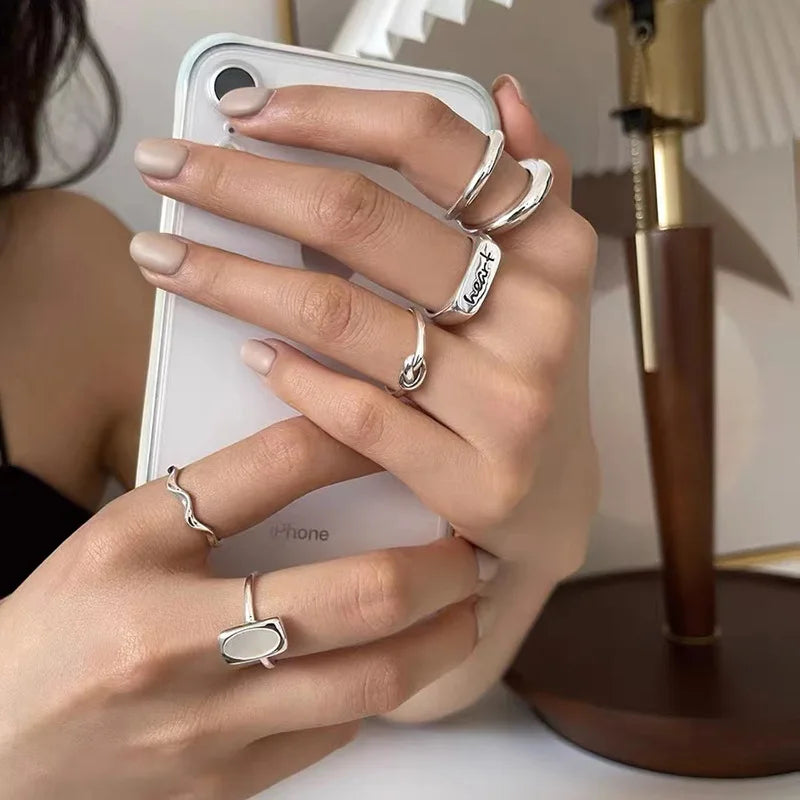 925 Sterling Silver Geometric Multilayer Round Bead Ring Female Fashion Punk Temperament Prevent Allergy Charm Jewelry