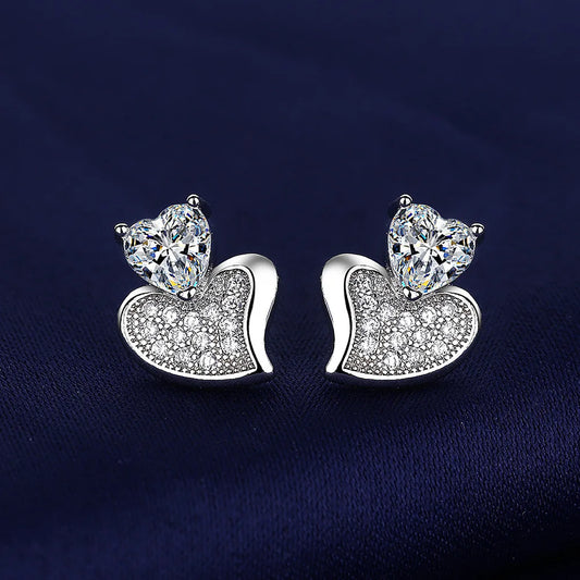 925 Sterling silver needle Earrings Fashion High Quality Jewelry Double Row Crystal Zircon Round Stud H570