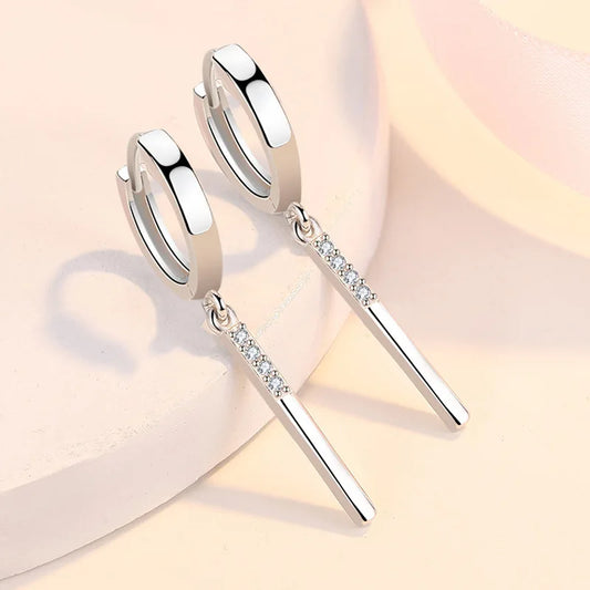 925 Sterling Silver Round Crystal Hoop Earrings For Women Elegant Wedding Party Jewelry Pendientes