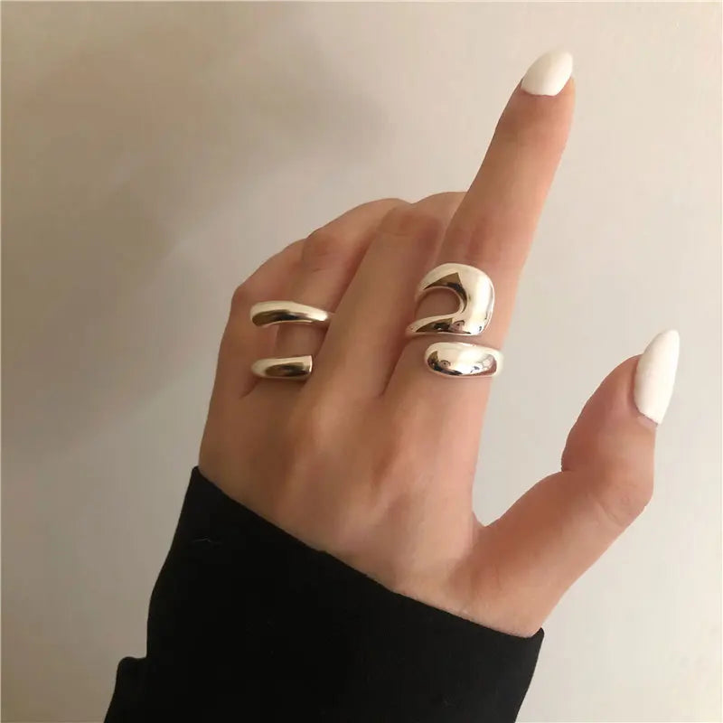 925 Sterling Silver Geometric Multilayer Round Bead Ring Female Fashion Punk Temperament Prevent Allergy Charm Jewelry