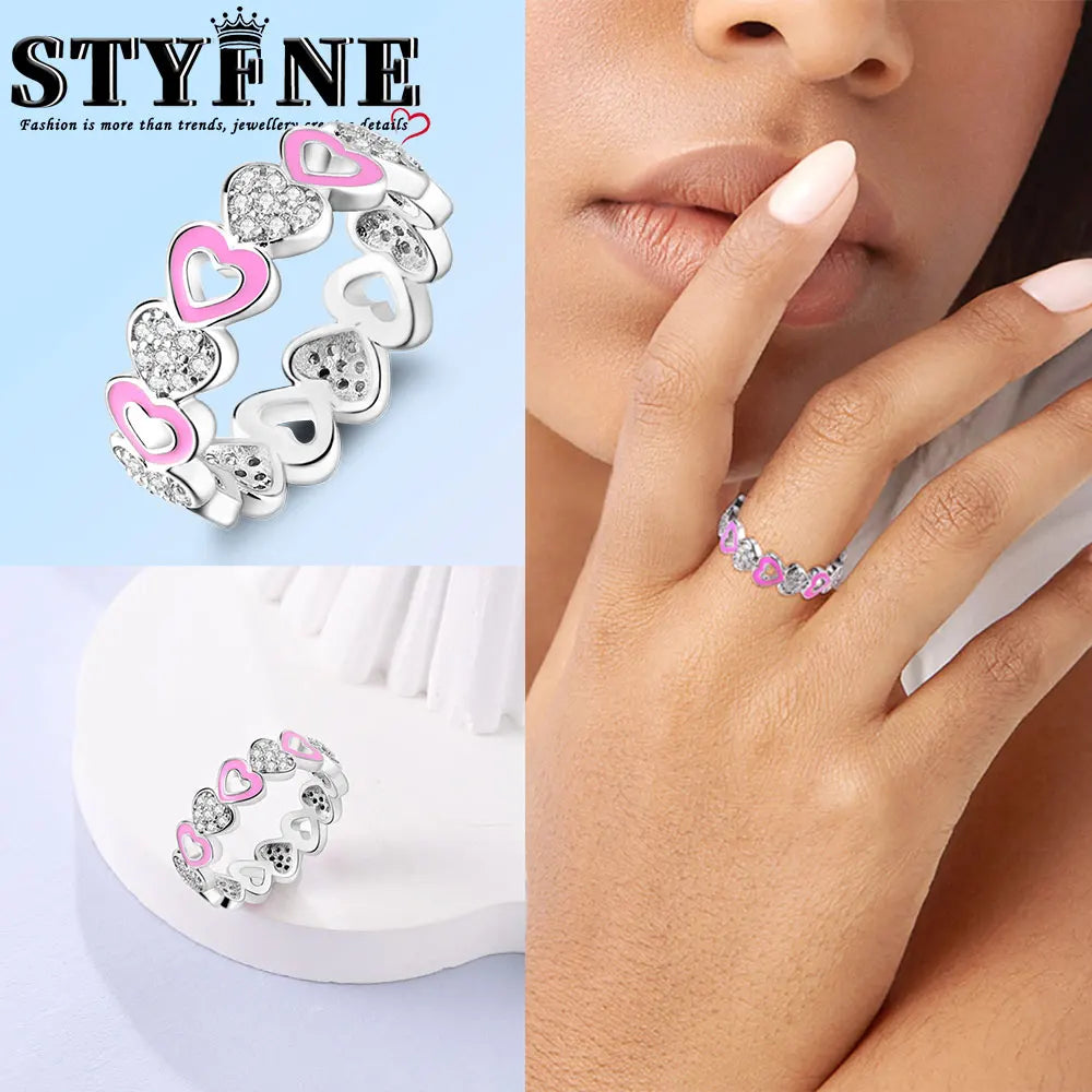 Ring 925 Sterling Silver Heart, Red, Pink, White, Blue Ring for Women Holiday Jewelry Gift