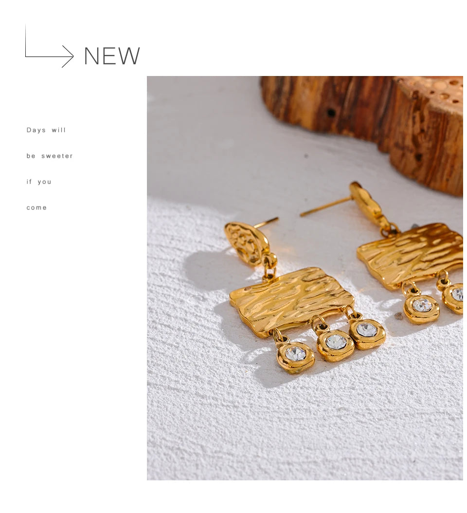 Elysium 316l Stainless Steel Square Geometric Dangle Earrings Delicate Cubic Zirconia Temperament Fashion France Jewelry Women