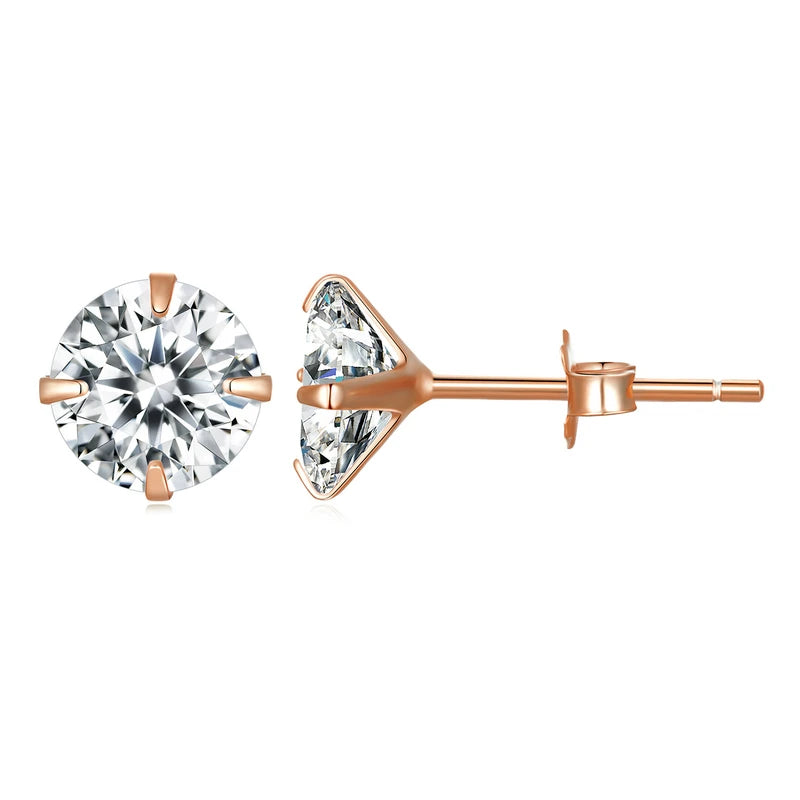 CZ Stud Earrings 925 Sterling Silver Platinum Plated Round Cubic Zirconia Hypoallergenic Earrings 4mm 5mm 6mm 7mm BSE166