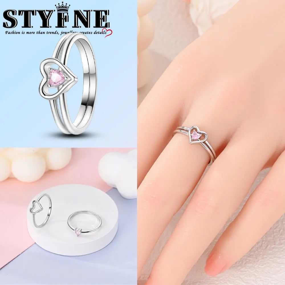Ring 925 Sterling Silver Heart, Red, Pink, White, Blue Ring for Women Holiday Jewelry Gift