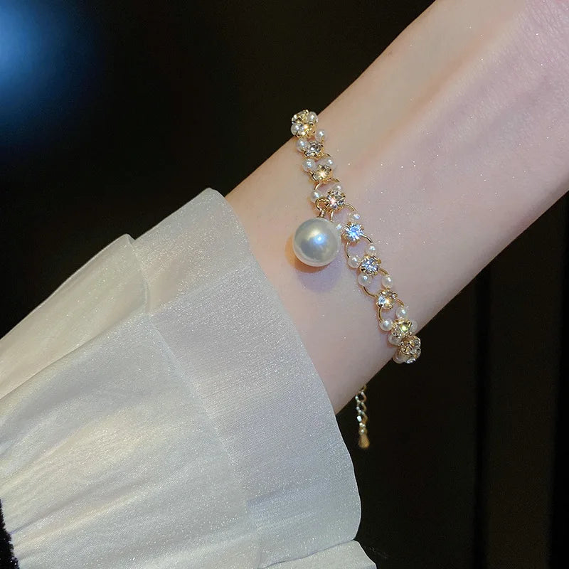 French Romantic Blue Crystal Shell Tassels Bracelet for Women Luxury Y2K Bling Bracelet Spice Girls Exquisite Jewelry Gift