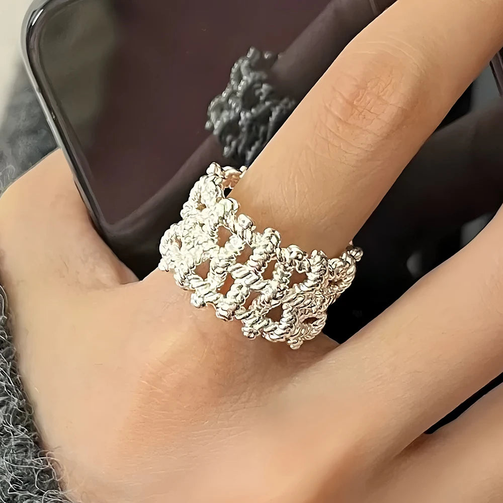 925 Sterling Silver Flower Lace Ring Korean Fashion Opening Inlaid CZ Adjustable Rings Valentine's Day Gift
