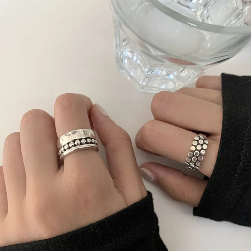 925 Sterling Silver Geometric Multilayer Round Bead Ring Female Fashion Punk Temperament Prevent Allergy Charm Jewelry