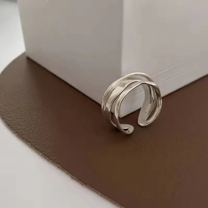 925 Sterling Silver Geometric Multilayer Round Bead Ring Female Fashion Punk Temperament Prevent Allergy Charm Jewelry