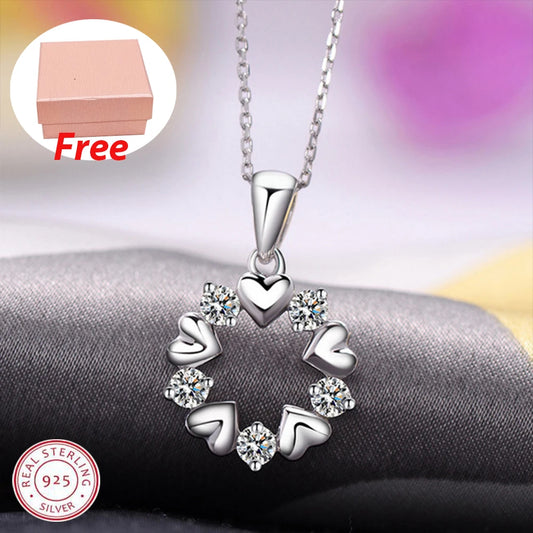 925 Sterling Silver Winter Collection Sparkling Love Necklace Fit DIY Women Fashion Original Jewelry Gift