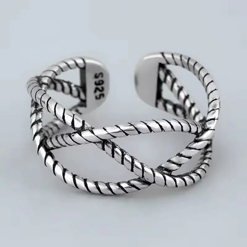 925 Sterling Silver Flower Lace Ring Korean Fashion Opening Inlaid CZ Adjustable Rings Valentine's Day Gift