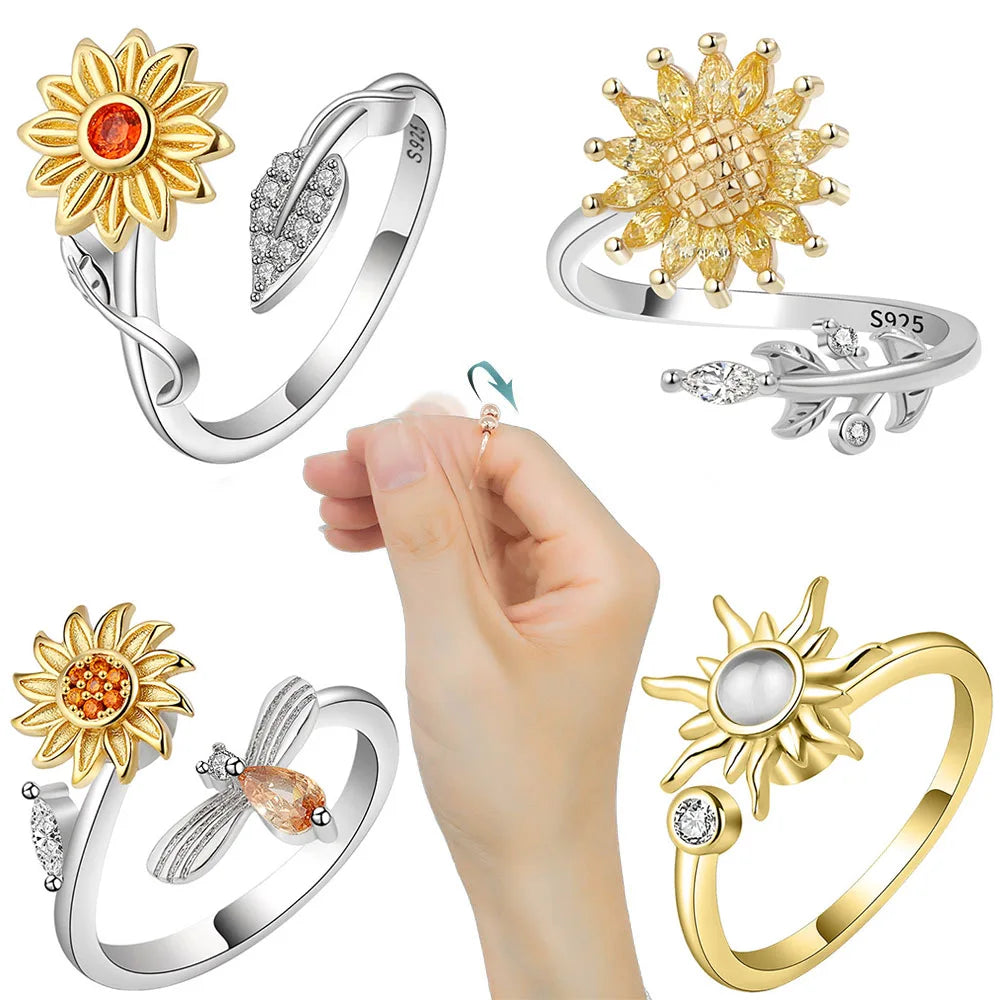 ELYSIUM sunflower fidget ring – rotating relief for daily stress.