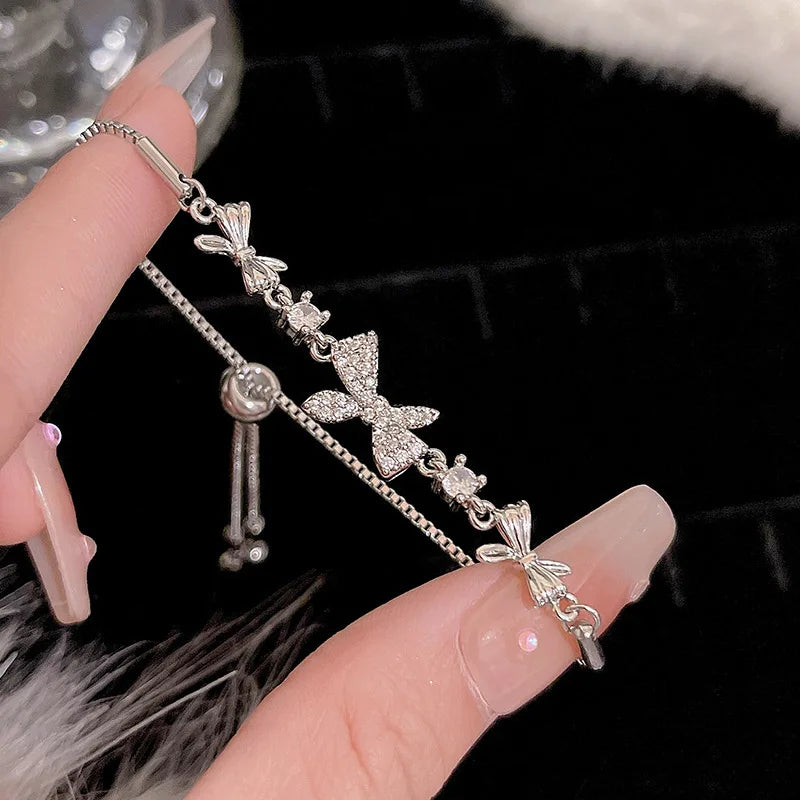 French Romantic Blue Crystal Shell Tassels Bracelet for Women Luxury Y2K Bling Bracelet Spice Girls Exquisite Jewelry Gift
