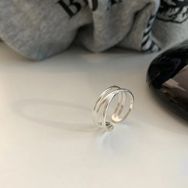 925 Sterling Silver Geometric Multilayer Round Bead Ring Female Fashion Punk Temperament Prevent Allergy Charm Jewelry