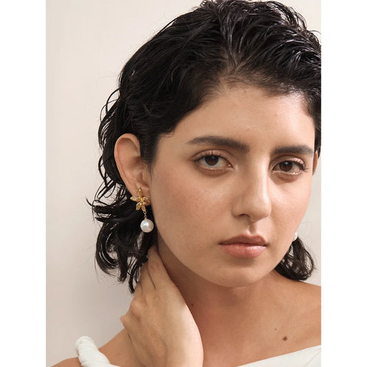 Elysium Waterproof Flower Imitation Pearls Drop Earrings for Women New Stainless Steel Korean Elegant Fashion Jewelry Accessories