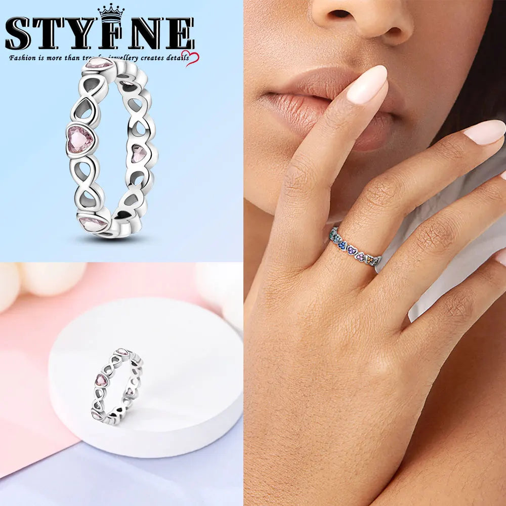 Ring 925 Sterling Silver Heart, Red, Pink, White, Blue Ring for Women Holiday Jewelry Gift