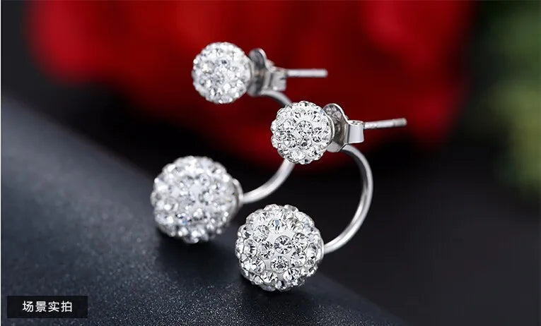Promotion 925 Sterling Silver Fashion U Bend Shiny Shambhala Ball Ladies Stud Earrings Jewelry Free Wholesale Gifts