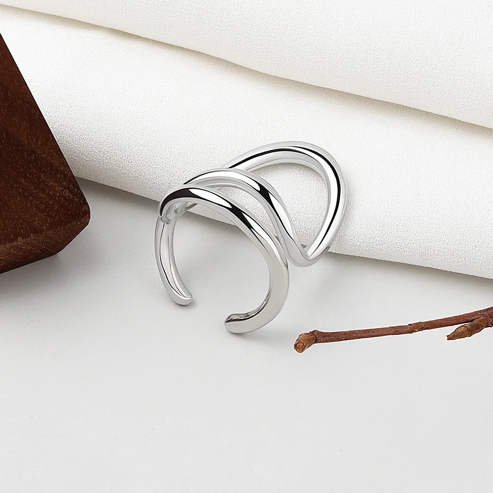 925 Sterling Silver Geometric Multilayer Round Bead Ring Female Fashion Punk Temperament Prevent Allergy Charm Jewelry