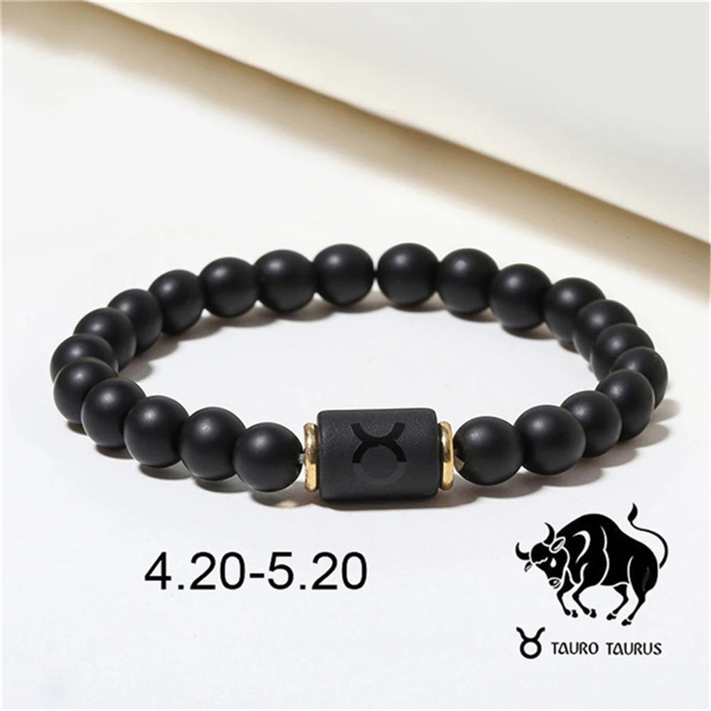 Natural Stone Beads Zodiac Signs Bracelet Friends Couples 12 Constellation Stretch Beaded Bracelet For Men Women Jewelry Gift