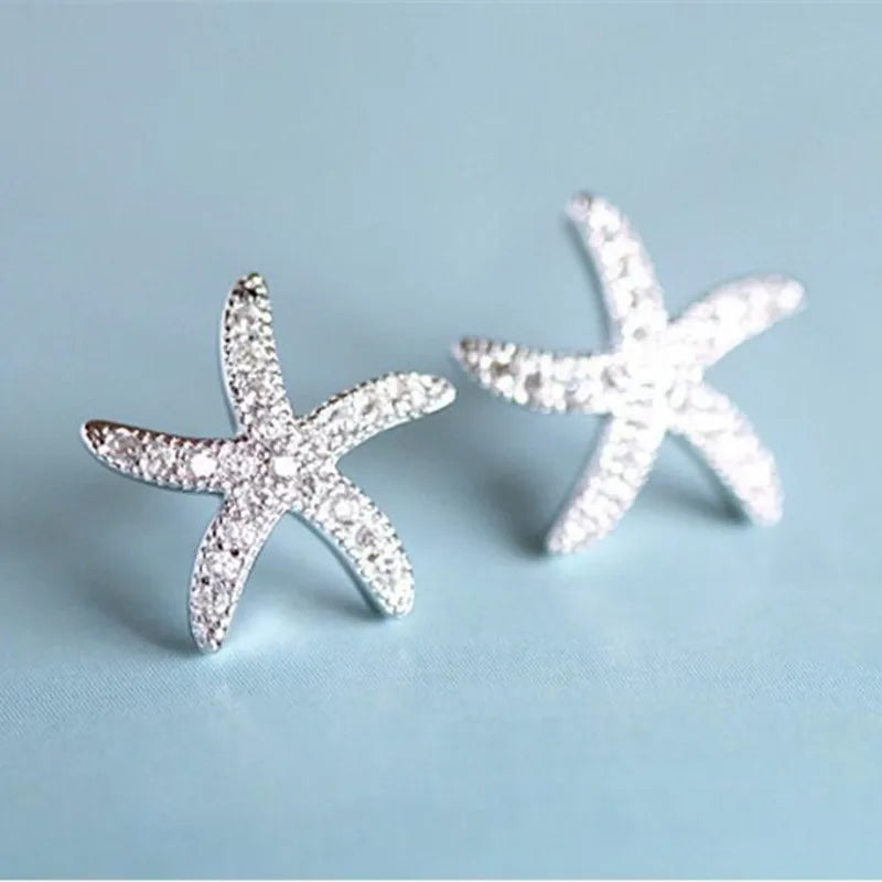 New Fashion Anti-allergic 925 Sterling Silver Jewelry Micro-embedded Crystal Starfish Personality Exquisite Earrings E037