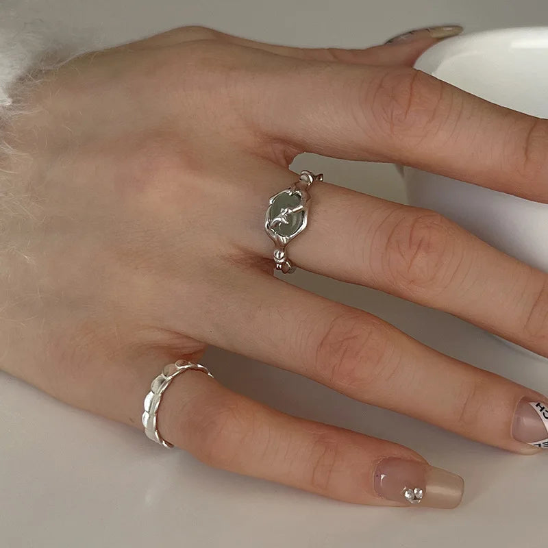 925 Sterling Silver Geometric Multilayer Round Bead Ring Female Fashion Punk Temperament Prevent Allergy Charm Jewelry