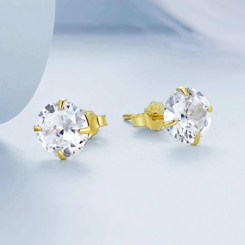 CZ Stud Earrings 925 Sterling Silver Platinum Plated Round Cubic Zirconia Hypoallergenic Earrings 4mm 5mm 6mm 7mm BSE166