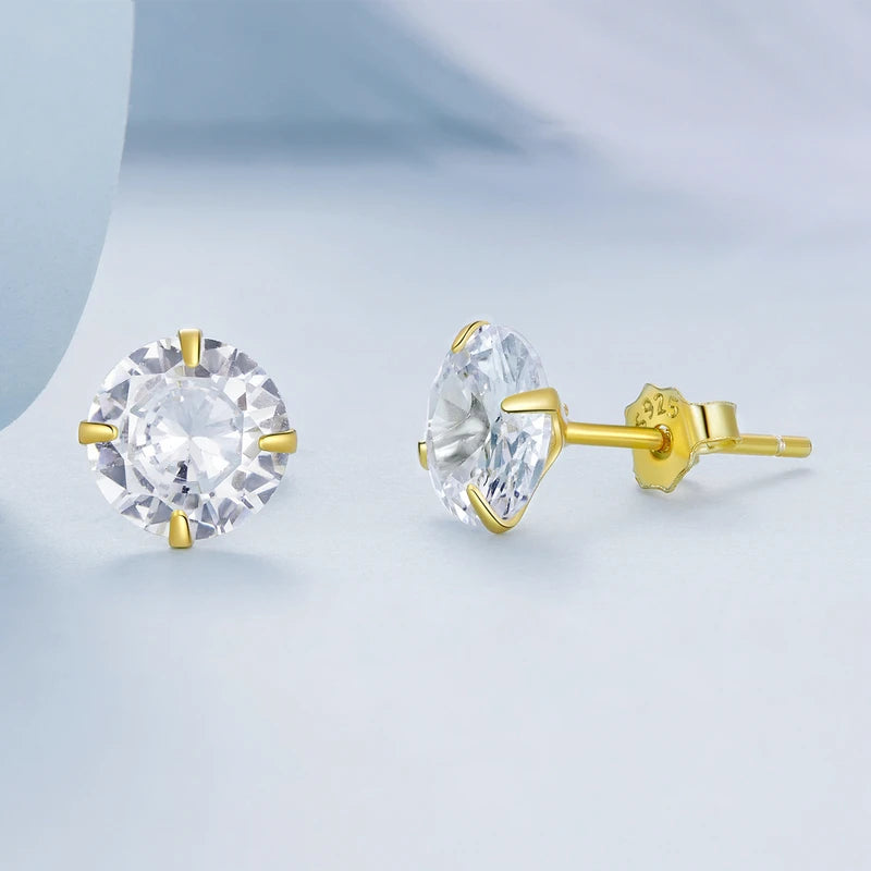 CZ Stud Earrings 925 Sterling Silver Platinum Plated Round Cubic Zirconia Hypoallergenic Earrings 4mm 5mm 6mm 7mm BSE166