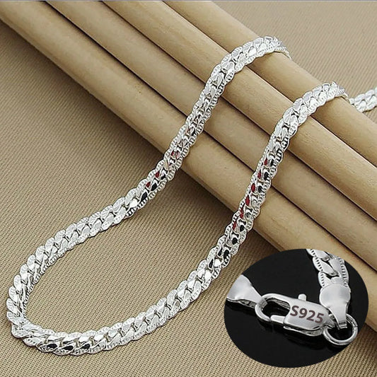 New 925 Sterling Silver 2 Piece Full Sideways Chain Necklace Bracelet For Women Men Fashion Jewelry Sets Wedding Gift