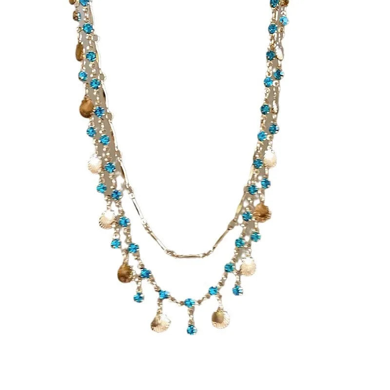 French Romantic Blue Crystal Shell Tassels Bracelet for Women Luxury Y2K Bling Bracelet Spice Girls Exquisite Jewelry Gift