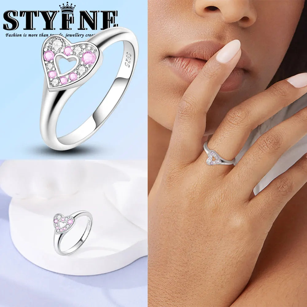 Ring 925 Sterling Silver Heart, Red, Pink, White, Blue Ring for Women Holiday Jewelry Gift