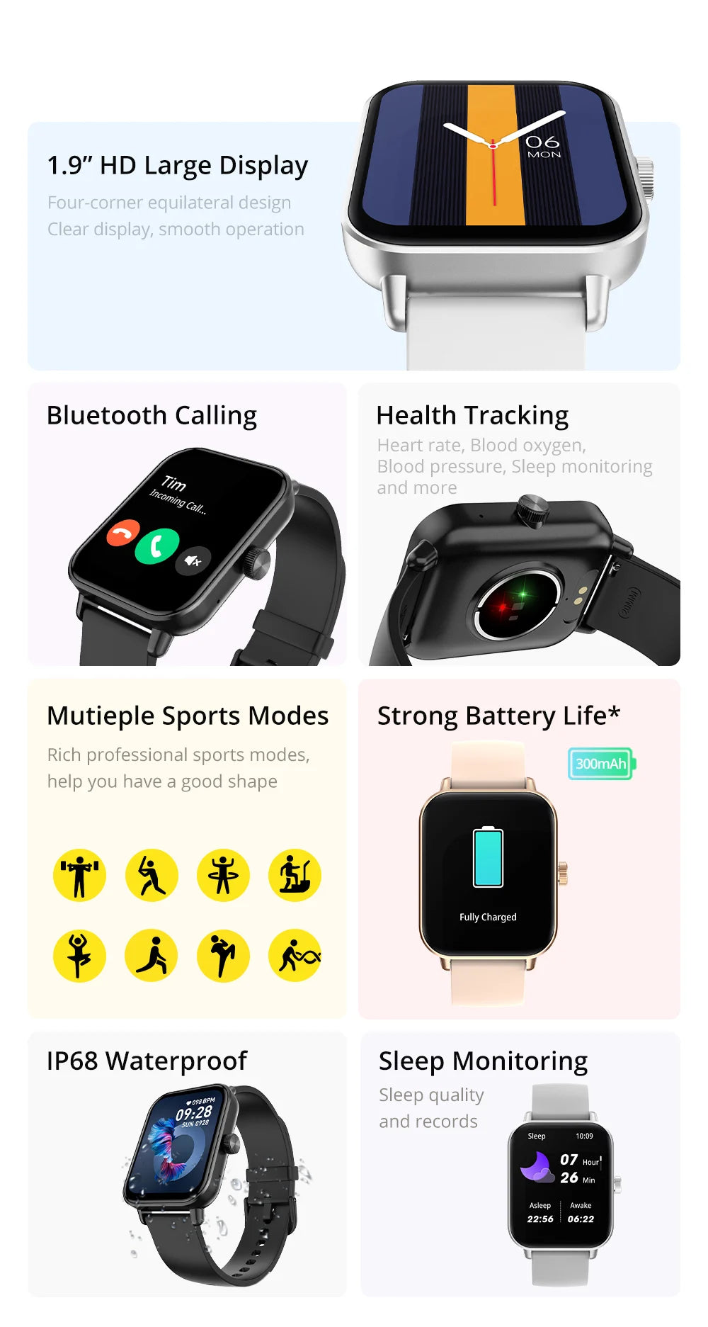 Voice Calling Smart Watch Ultra 1.9 inch Screen 24H Health Monitor 100+ Sports Modes, Bluetooth Smartwatch Men Women