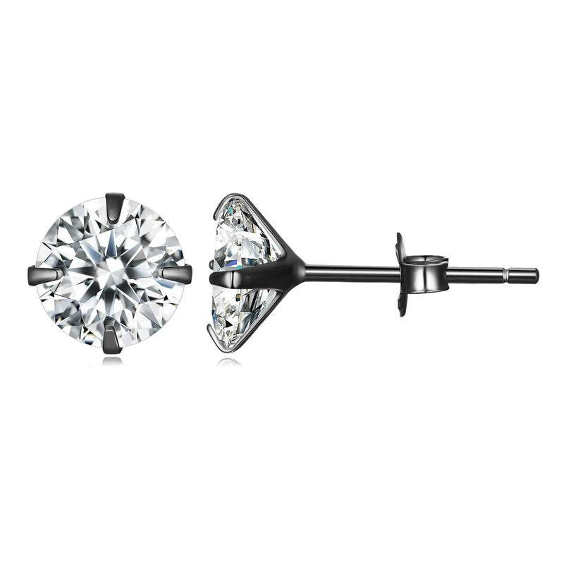 CZ Stud Earrings 925 Sterling Silver Platinum Plated Round Cubic Zirconia Hypoallergenic Earrings 4mm 5mm 6mm 7mm BSE166