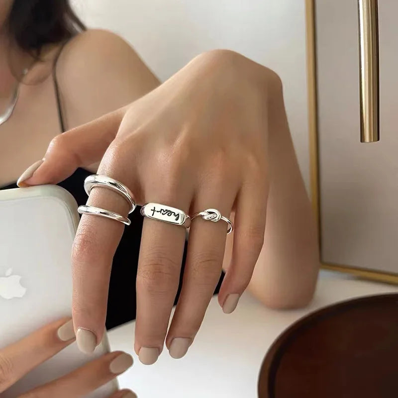925 Sterling Silver Geometric Multilayer Round Bead Ring Female Fashion Punk Temperament Prevent Allergy Charm Jewelry