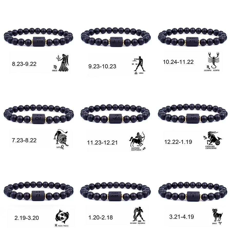 Natural Stone Beads Zodiac Signs Bracelet Friends Couples 12 Constellation Stretch Beaded Bracelet For Men Women Jewelry Gift