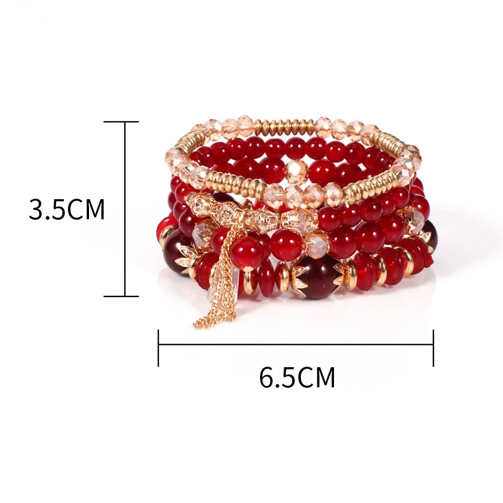 WG Multilaye Bohemian Stackable Beads Bracelet Imitation Agate Chain Tassel Colored Glass Crystal Bracelet Jewelry