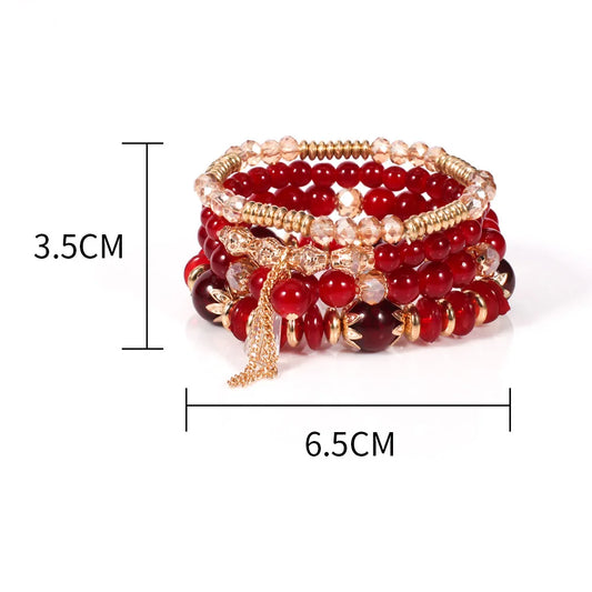 WG Multilaye Bohemian Stackable Beads Bracelet Imitation Agate Chain Tassel Colored Glass Crystal Bracelet Jewelry