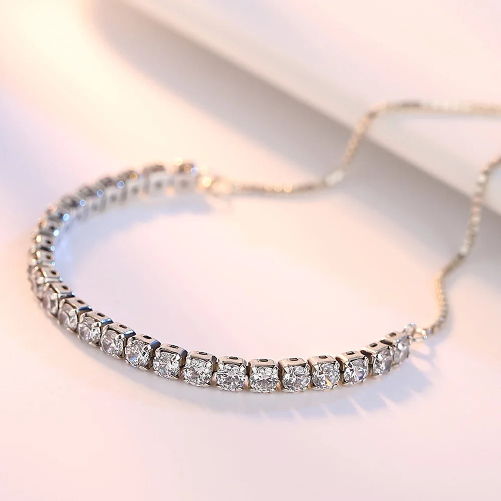 925 Sterling Silver Bracelet Love Elegant Zircon Tennis Crystal Chain for Women Fashion Noble Engagement Wedding Glam