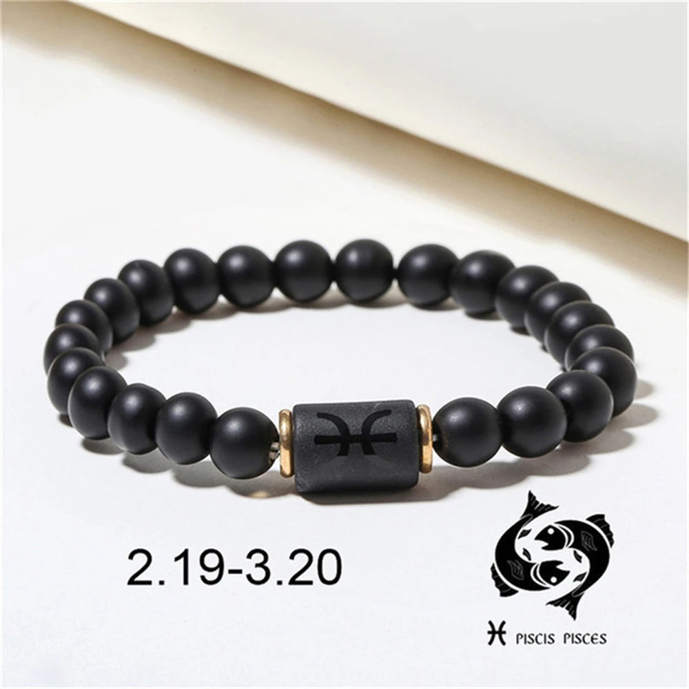 Natural Stone Beads Zodiac Signs Bracelet Friends Couples 12 Constellation Stretch Beaded Bracelet For Men Women Jewelry Gift