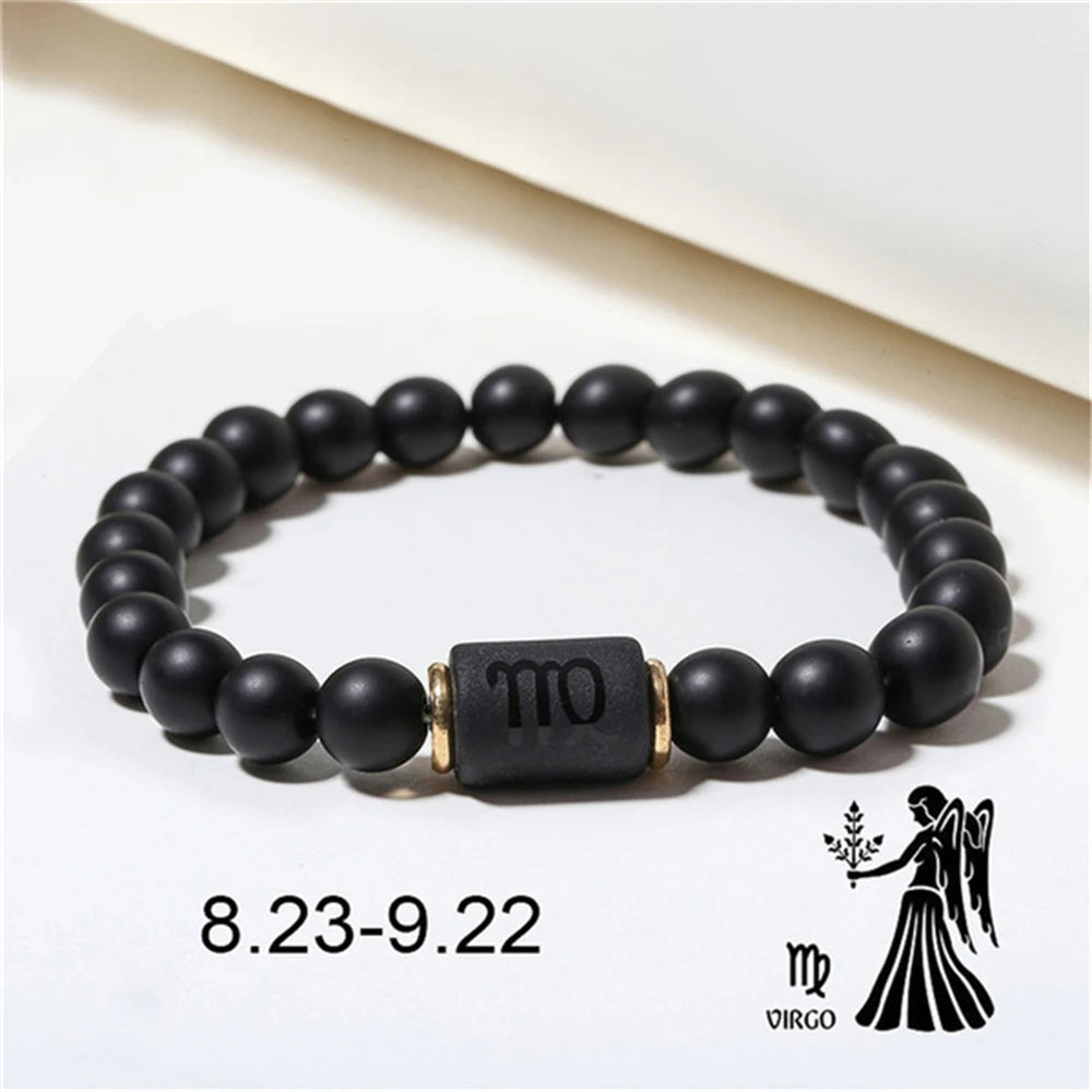 Natural Stone Beads Zodiac Signs Bracelet Friends Couples 12 Constellation Stretch Beaded Bracelet For Men Women Jewelry Gift