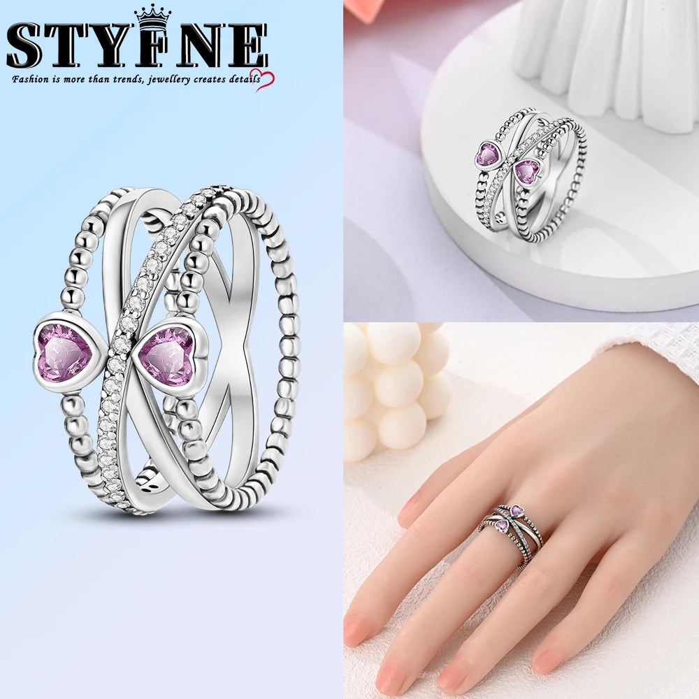 Ring 925 Sterling Silver Heart, Red, Pink, White, Blue Ring for Women Holiday Jewelry Gift