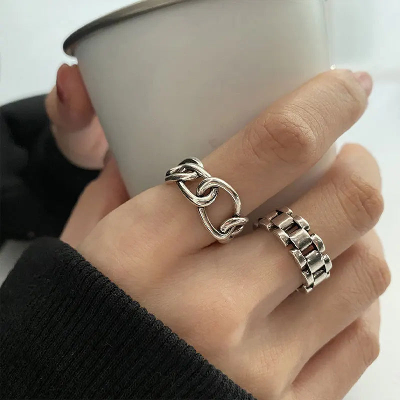 925 Sterling Silver Geometric Multilayer Round Bead Ring Female Fashion Punk Temperament Prevent Allergy Charm Jewelry