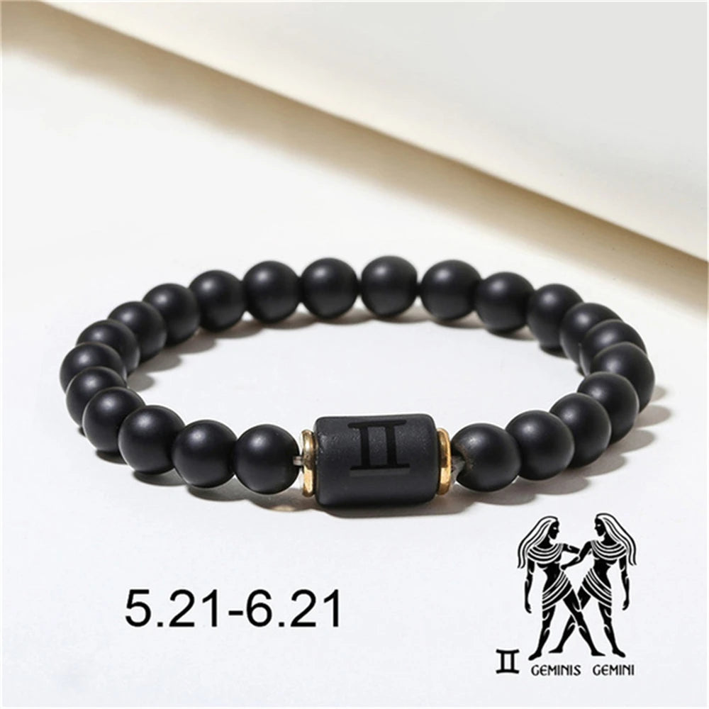 Natural Stone Beads Zodiac Signs Bracelet Friends Couples 12 Constellation Stretch Beaded Bracelet For Men Women Jewelry Gift