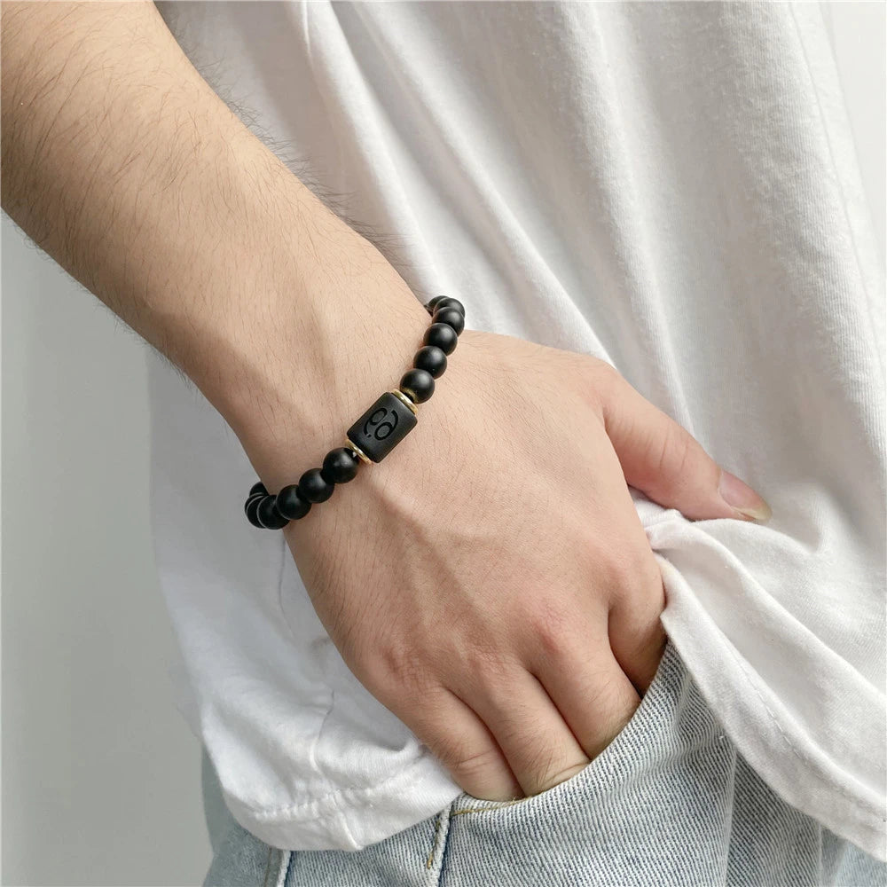 Natural Stone Beads Zodiac Signs Bracelet Friends Couples 12 Constellation Stretch Beaded Bracelet For Men Women Jewelry Gift