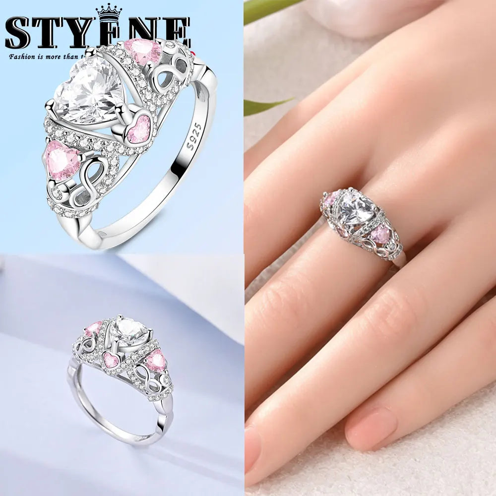 Ring 925 Sterling Silver Heart, Red, Pink, White, Blue Ring for Women Holiday Jewelry Gift