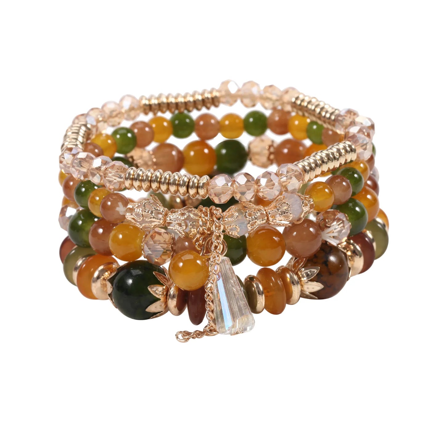 WG Multilaye Bohemian Stackable Beads Bracelet Imitation Agate Chain Tassel Colored Glass Crystal Bracelet Jewelry