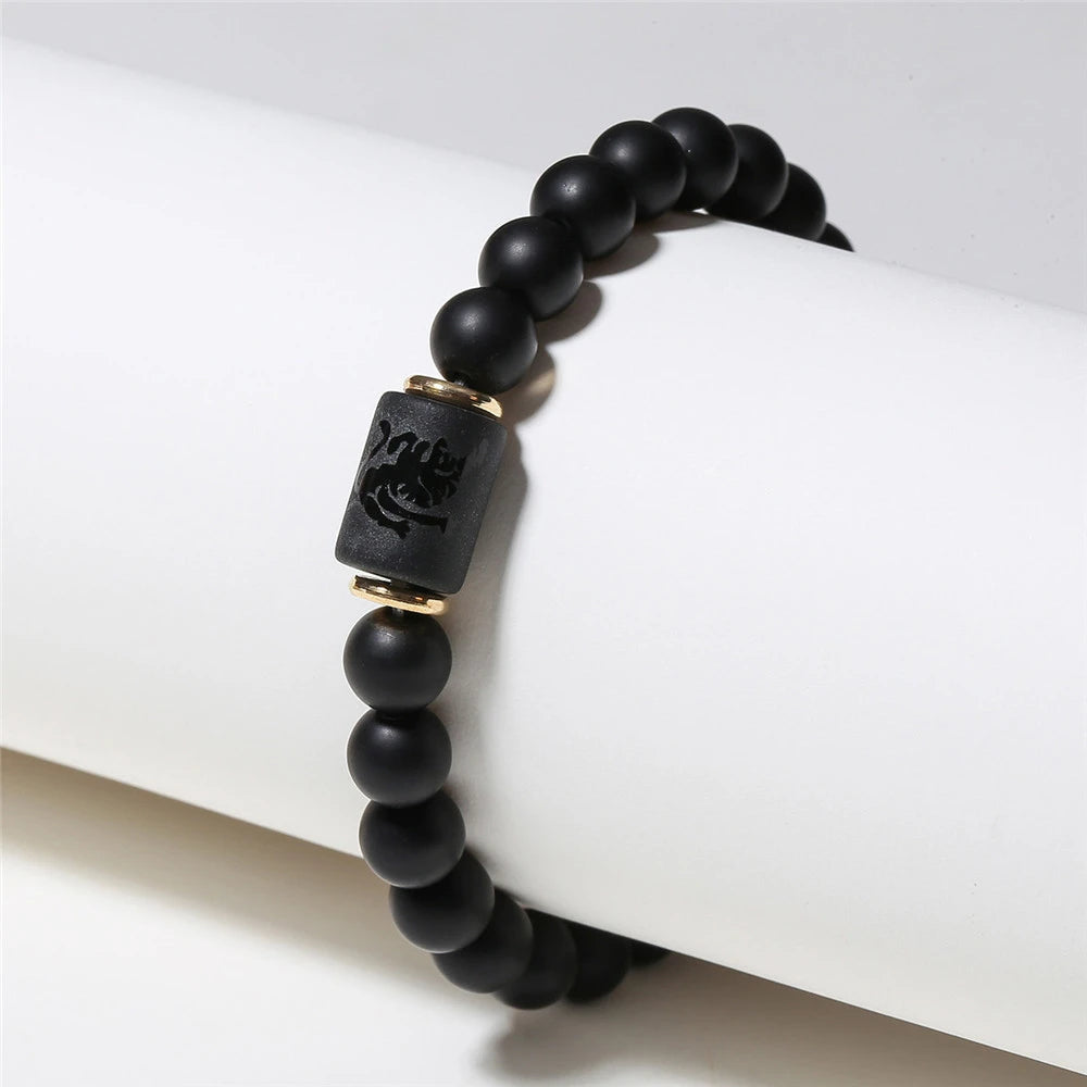 Natural Stone Beads Zodiac Signs Bracelet Friends Couples 12 Constellation Stretch Beaded Bracelet For Men Women Jewelry Gift