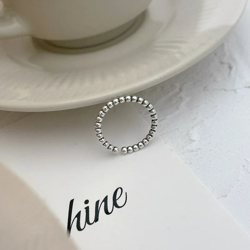 925 Sterling Silver Geometric Multilayer Round Bead Ring Female Fashion Punk Temperament Prevent Allergy Charm Jewelry