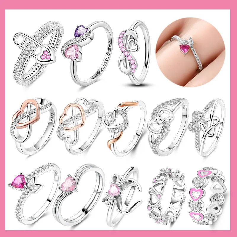 Ring 925 Sterling Silver Heart, Red, Pink, White, Blue Ring for Women Holiday Jewelry Gift