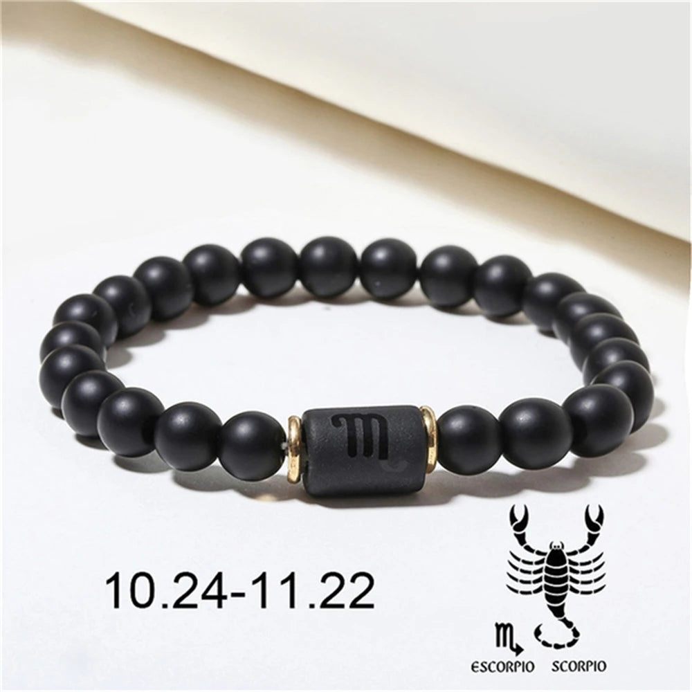 Natural Stone Beads Zodiac Signs Bracelet Friends Couples 12 Constellation Stretch Beaded Bracelet For Men Women Jewelry Gift