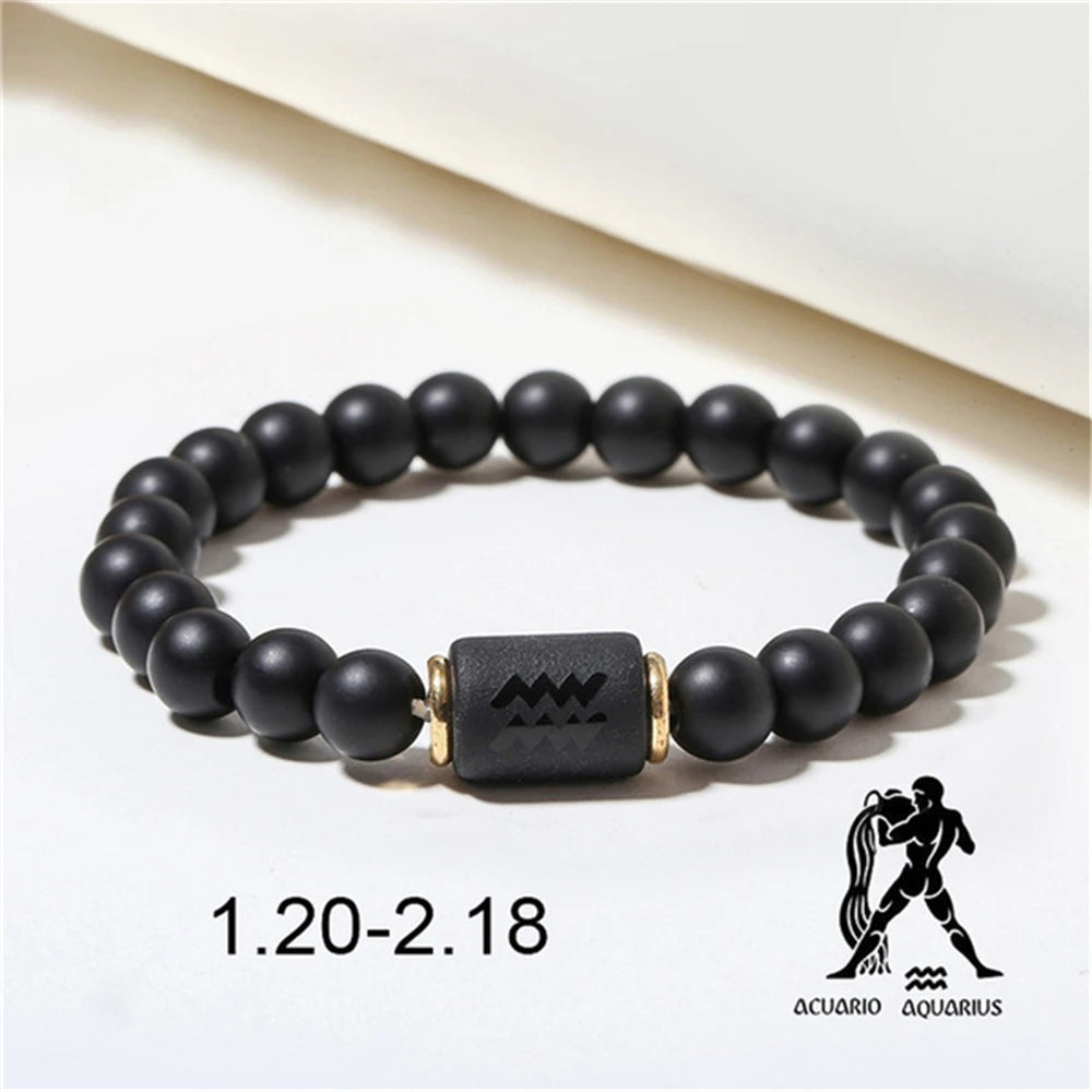 Natural Stone Beads Zodiac Signs Bracelet Friends Couples 12 Constellation Stretch Beaded Bracelet For Men Women Jewelry Gift